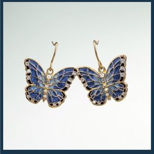 NWT Butterfly earrings by Stauer, blue gold gems, French hooks